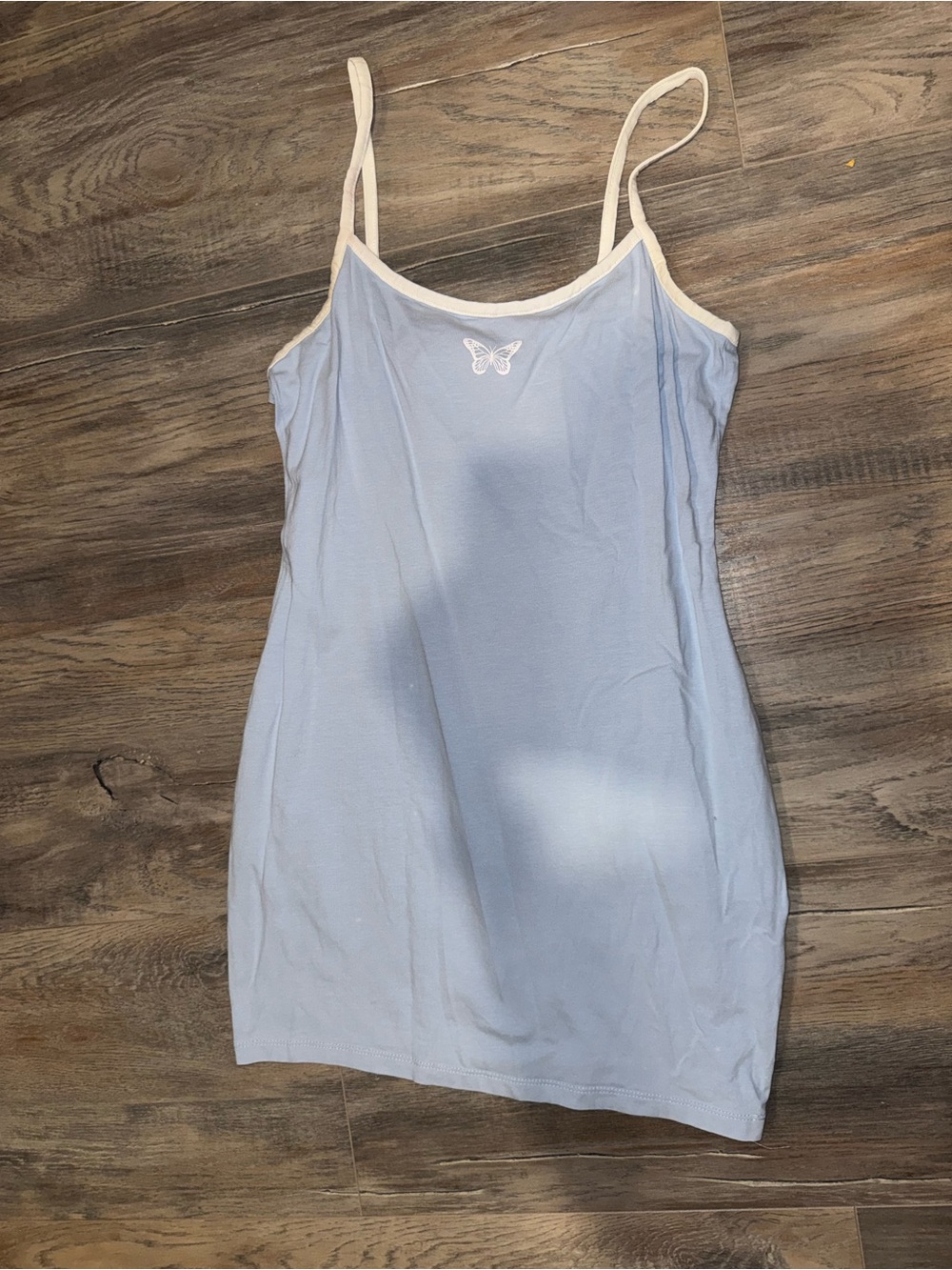 Divided Light Blue Spaghetti Strap Slip with Butterfly Accent